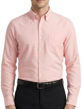 Men's Peach Long Sleeve Button Down Work Casual Dress Shirts with Pocket